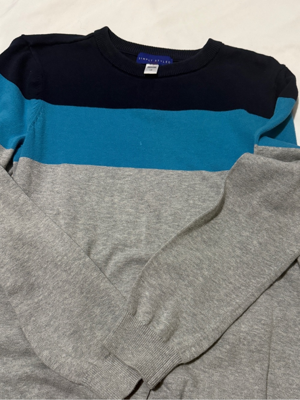Simply Styled Men's Colorblock Crewneck Sweater - Navy/Teal/Gray